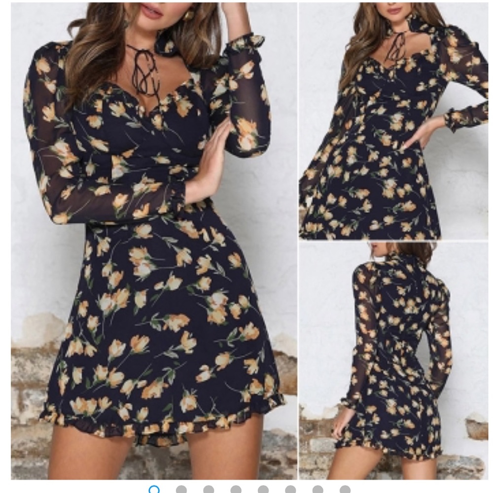 Seven wonders Tied Neck Floral Print Frill Hem Dress